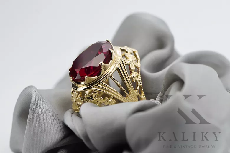 8-кактовое желтое золото Ruby Кольцо Винтаж изделия vrc031x-rb Art Deco СССР советский русский стиль